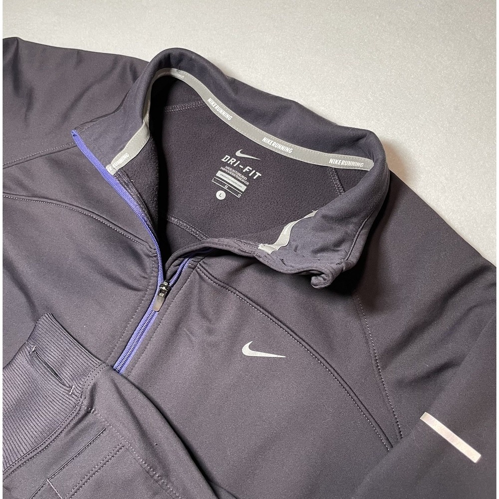 Nike Running Dri-FIT Full Zip Jacket Womens‎ Large Grey Purple Thumbholes Fleece